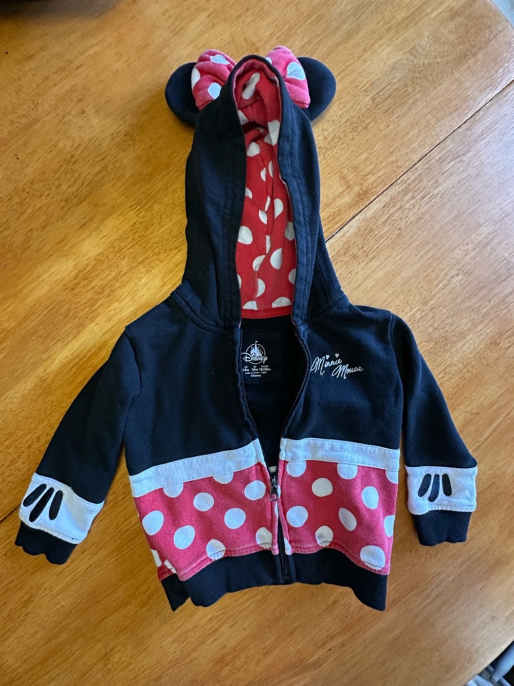 Disney Minnie Mouse Black & Pink Polka Dot Hoodie with Ears